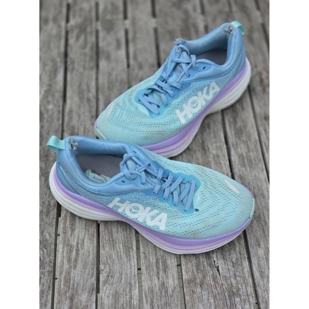 Hoka One One Bondi 8 Airy Blue Running Shoes Womens 7.5 Wide